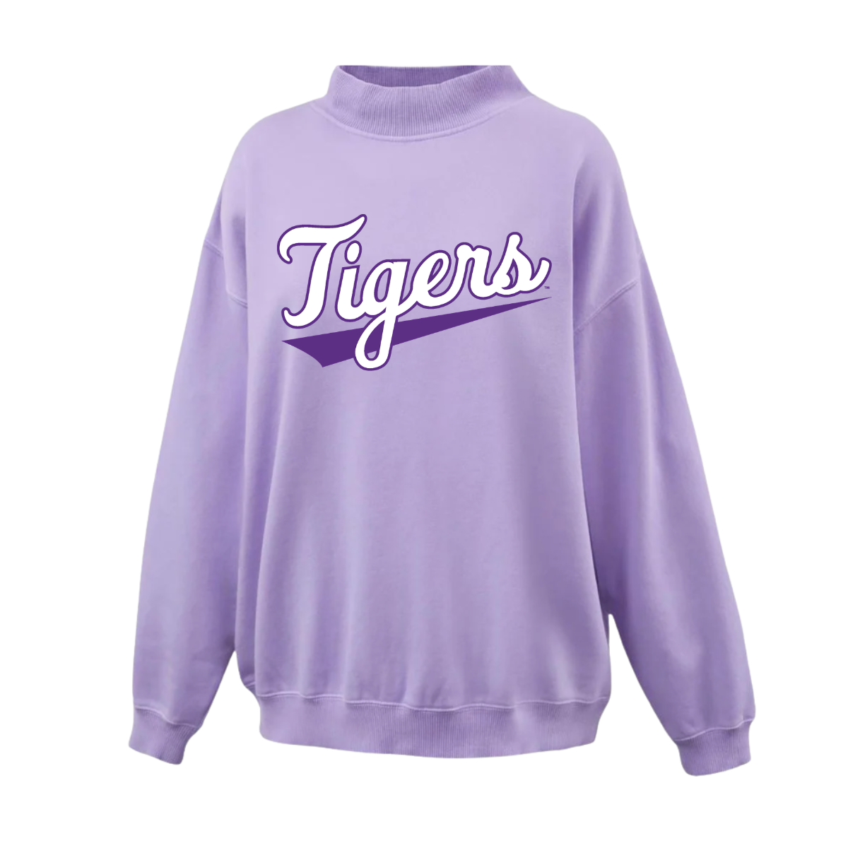 Tigers Script Mock Neck Crew