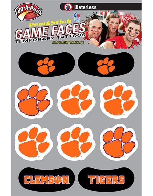 Clemson Peel & Stick Game Face Combo Tattoos